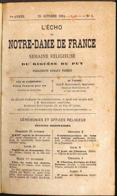 Archives départementales de la Haute-Loire. Premier numéro de "L'Écho de Notre-Dame de France" (29 octobre 1864).
