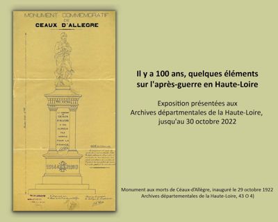 Monument aux morts de Céaux-d’Allègre, inauguré le 29 octobre 1922 (Archives départementales de la Haute-Loire, 43 O 4)