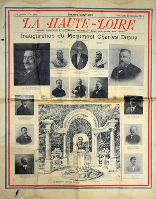 Archives départementales de la Haute-Loire. Inauguration du monument Charles Dupuy, journal La Haute-Loire, dimanche 10 octobre 1925 (2 PB 8).