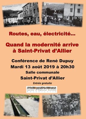 Archives départementales de la Haute-Loire. Centre d'histoire sociale de la Haute-Loire, conférence de  René Dupuy, "Route, eau, électricité... à Saint-Privat-d'Allier".