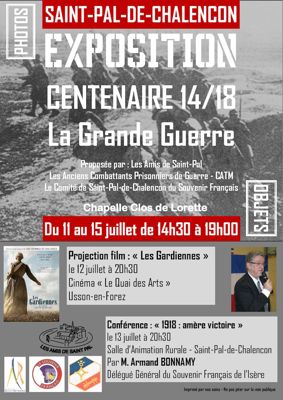 Archives départementales de la Haute-Loire. Exposition "Centenaire de la Grande Guerre" à Saint-Pal-de-Chalencon.