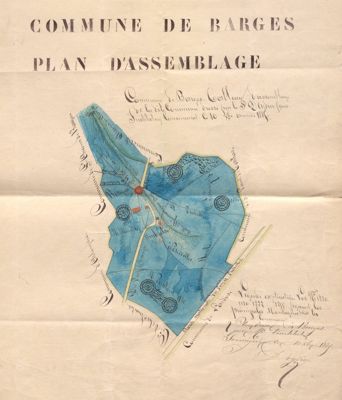 Archives départementales de la Haute-Loire. Plans de communes dressés par les instituteurs (commune de Barges, détail, 1 T 78/10).