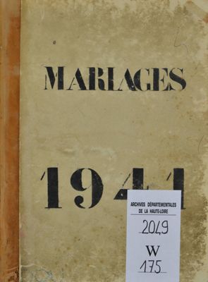 Archives départementales de la Haute-Loire. État civil 1933-1942 consultable en salle de lecture (2049 W).