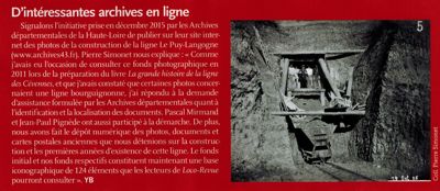 Archives départementales de la Haute-Loire. Article dans le magazine Loco-Revue (n° 828, juillet 2016). 