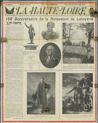 Archives départementales de la Haute-Loire. Journal "La Haute-Loire", n° spécial du 7 septembre 1919 (hommage à Lafayette et au général Fayolle, 2 Pb 8).