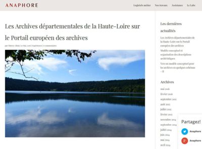 Archives départementales de la Haute-Loire. Blog d'Anaphore, "Les Archives départementales de la Haute-Loire sur le Portail européen des archives".