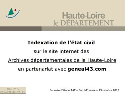 Archives départementales de la Haute-Loire. Journée annuelle du groupe régional Rhône-Alpes de l'Association des archivistes français (octobre 2015).