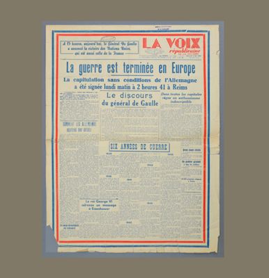 Archives départementales de la Haute-Loire. Journal "La Voix républicaine", numéro du 9 mai 1945.