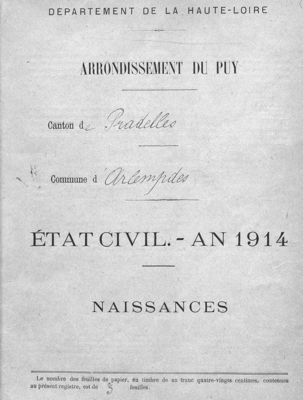 Archives départementales de la Haute-Loire. Mise en ligne des actes de naissances de l'année 1914 (1925 W).