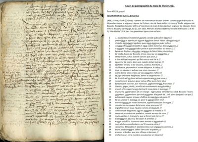 Archives départementales de la Haute-Loire. Cours de paléographie, mois de février 2021, texte et corrigé (3 E 40/3).