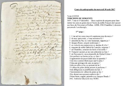 Archives départementales de la Haute-Loire. Cours de paléographie, mois d'août 2017 et corrigé (298 J 2).