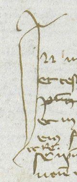 Archives départementales de la Haute-Loire. Fin XIVè siècle, notaire Des Arcis, Le Monastier, détail d'une lettrine (3 E 150/1)