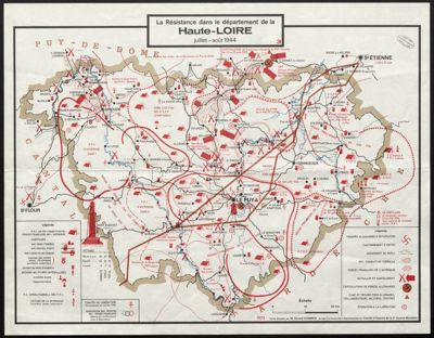 Archives départementales de la Haute-Loire. Carte de la résistance dans le département de la Haute-Loire : juillet-août 1944 (1 Fi GUERRE 1939-1945 2).