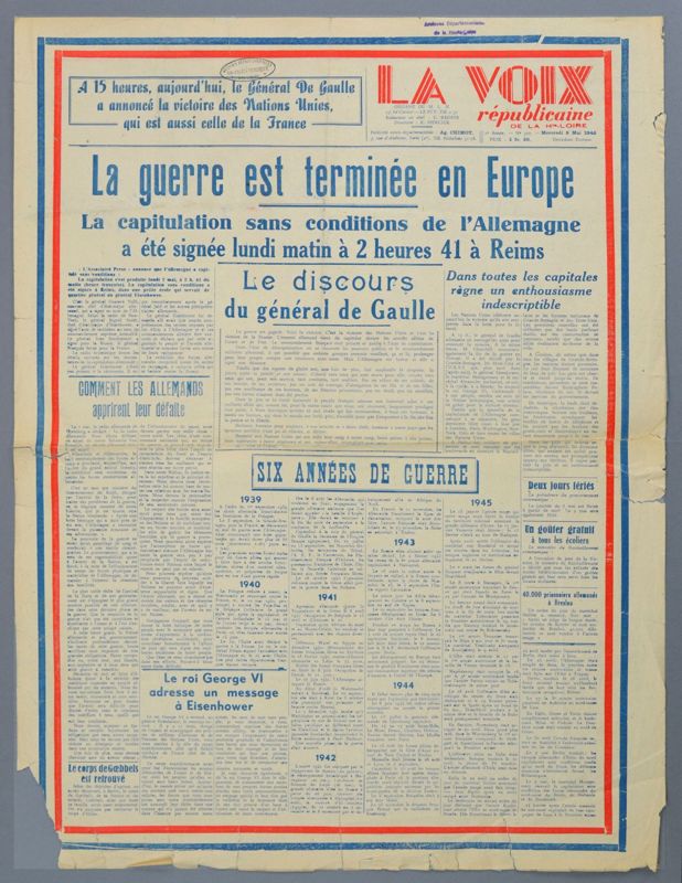 Journal "La Voix républicaine", numéro du 9 mai 1945