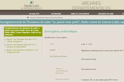 Archives départementales de la Haute-Loire. Radio Cimes des Lisieux (4 AV).