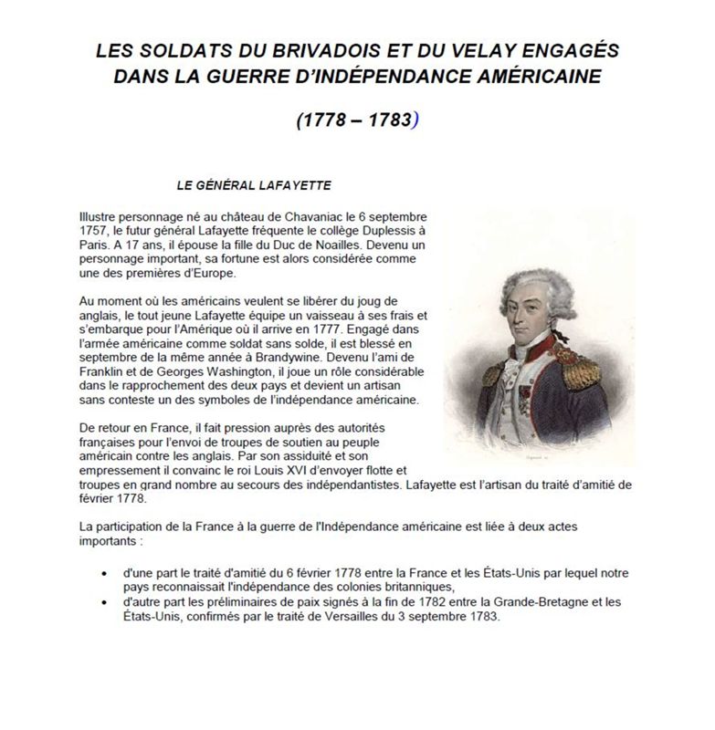 Les soldats du Brivadois et du Velay engagés dans la Guerre d'Indépendance américaine (1778-1783)