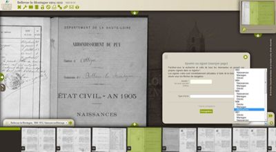 Archives départementales de la Haute-Loire. Signets ouverts sur l'état civil et les recensements de population.