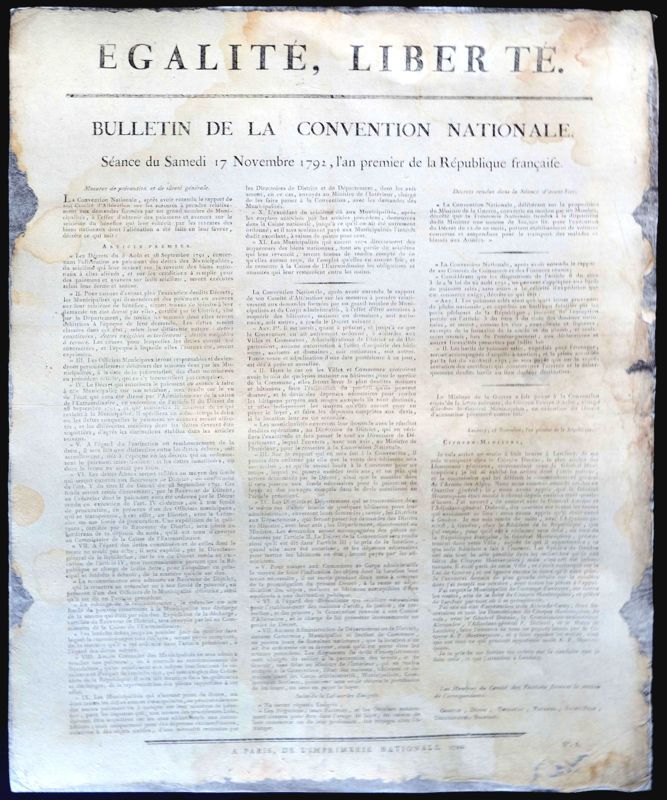 Bulletin de la Convention nationale, édition de la séance du samedi 17 novembre 1792, an I de la République française