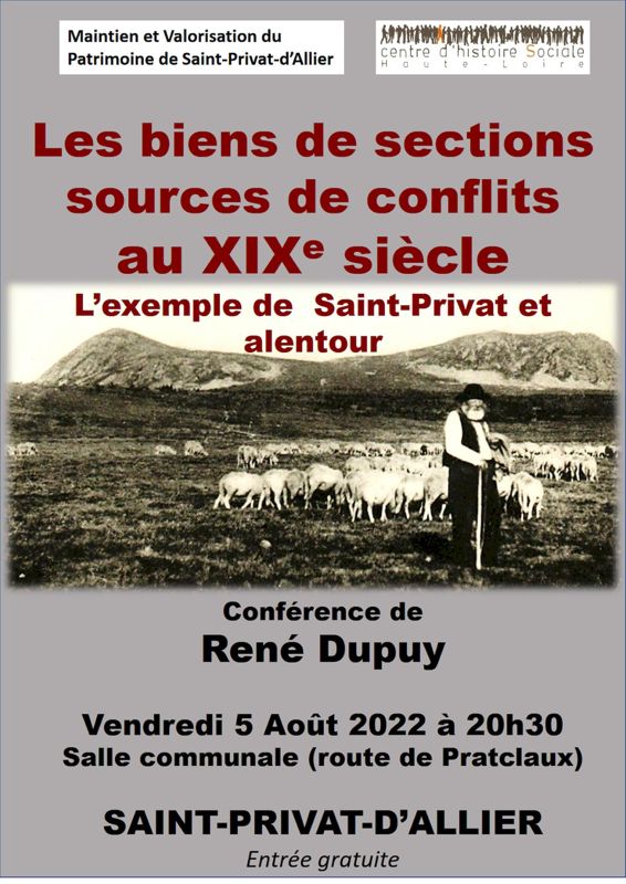 Les biens de sections  sources de conflits au XIXe siècle L’exemple de  Saint-Privat et alentour, conférence de René Dupuy.