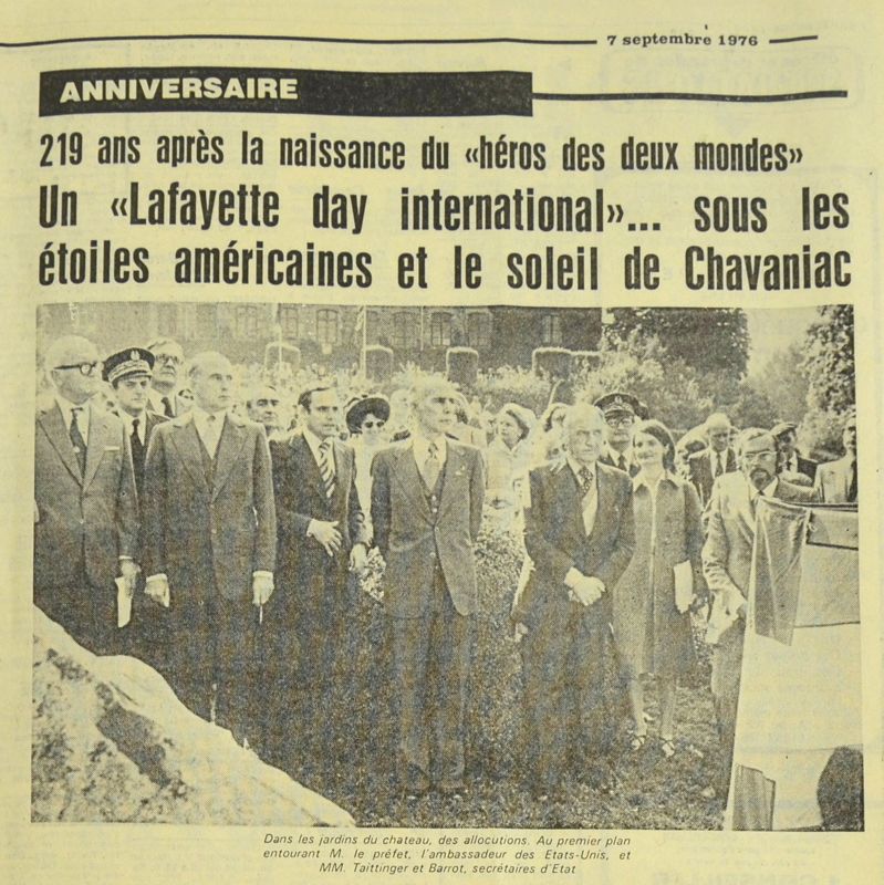 Article de presse, extrait du journal L’Espérance, 7 septembre 1976  (Archives du château de Chavaniac, 233 J 297)
