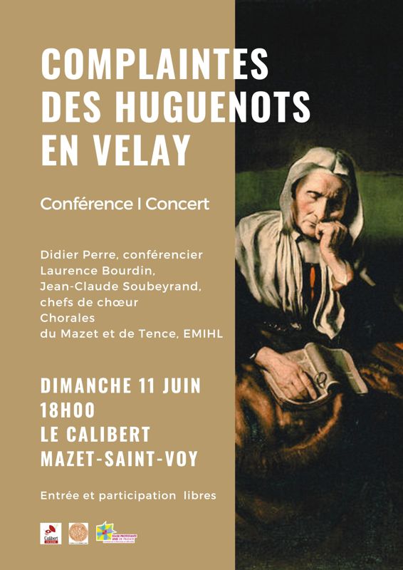 "Complaintes des huguenots en Velay ", conférence-concert, dimanche 11 juin 2023 au Mazet-Saint-Voy (affiche)